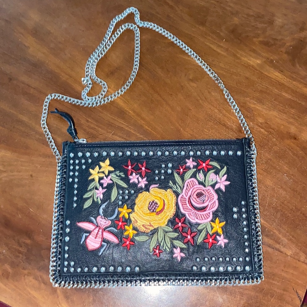 Topshop Embroidered Leather Crossbody Bag